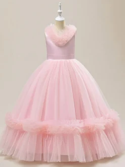 Robes de demoiselle d'honneur blanches robes d'occasion spéciale en Tulle Champagne sans manches col en v robes de demoiselle d'honneur