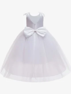 Robes de demoiselle d'honneur blanches robes d'occasion spéciale en Tulle rose sans manches col bijou robes de demoiselle d'honneur