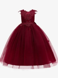 Robes de demoiselle d'honneur blanches robes d'occasion spéciale en Tulle rose sans manches col bijou robes de demoiselle d'honneur