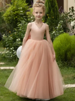 Robes de demoiselle d'honneur de mariage robes d'occasion spéciale rose blush nœuds sans manches