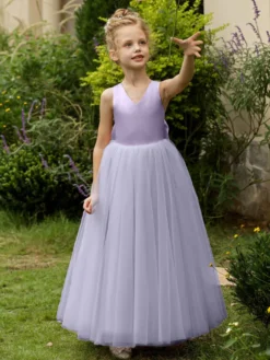 Robes de demoiselle d'honneur de mariage robes d'occasion spéciale rose blush nœuds sans manches