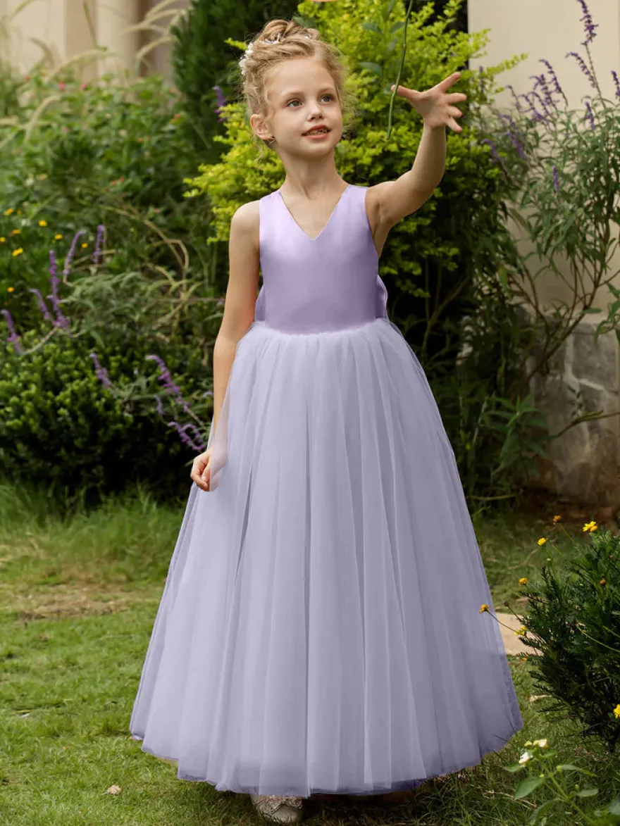 Robes de demoiselle d'honneur de mariage robes d'occasion spéciale rose blush nœuds sans manches