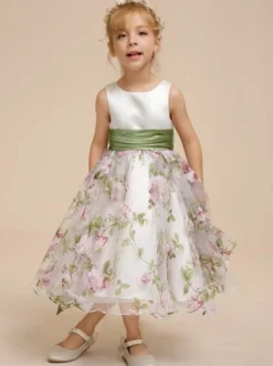 Robes de demoiselle d'honneur blanches en tissu satiné blanc sans manches à col bijou
