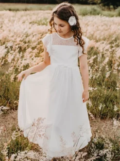 Robes de demoiselle d'honneur de mariage robes pour occasions spéciales blanches manches courtes nœuds