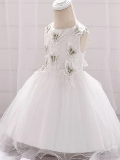 Robes de demoiselle d'honneur blanches robes d'occasion spéciale dentelle rose camée sans manches col bijou robes de demoiselle d'honneur