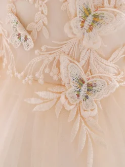Robes de demoiselle d'honneur blanches robes d'occasion spéciale dentelle rose camée sans manches col bijou robes de demoiselle d'honneur