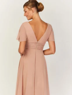 Robes de demoiselle d'honneur rose Blush col en V dos nu ligne a en mousseline robe longue de fête de mariage