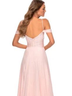Robes de demoiselle d'honneur rose pâle en chiffon à bretelles jupe fendu longueur au sol