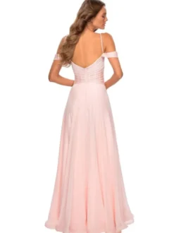 Robes de demoiselle d'honneur rose pâle en chiffon à bretelles jupe fendu longueur au sol