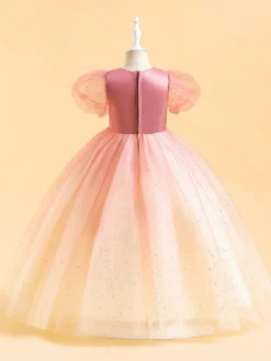 Robes de fille de fleur blanche robes d'occasion spéciale paillettes roses manches courtes col bijou robes de fille de fleur