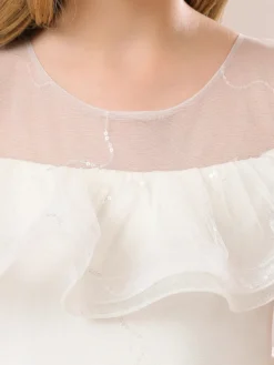 Robes de fille de fleur blanche Champagne Organza sans manches bijou cou robes de fille de fleur