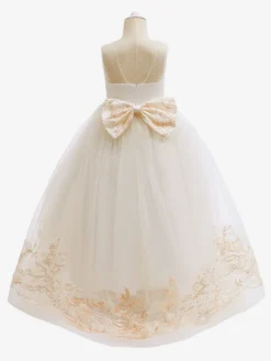 Robes de fille de fleur blanche Champagne dentelle sans manches bijou cou robes de fille de fleur