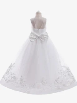 Robes de fille de fleur blanche Champagne dentelle sans manches bijou cou robes de fille de fleur