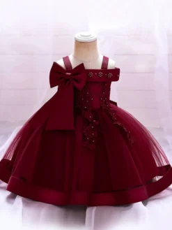 Robes de fille de fleur blanche Tulle rose doux sans manches col carré robes de fille de fleur