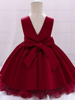 Robes de fille de fleur blanche Robes d'occasion spéciale Champagne Polyester Sans manches Jewel Neck Robes de fille de fleur