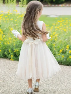 Robes de fille de fleur Champagne Polyester sans manches col bijou robes de fille de fleur