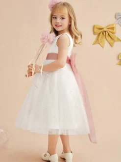 Robes de fille de fleur de mariage Robes d'occasion spéciale Ivoire Ceinture sans manches