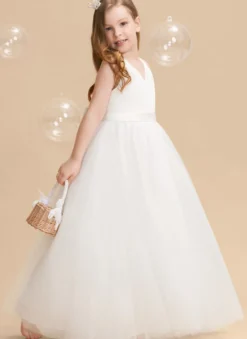 Robes de fille de fleur de mariage Robes d'occasion spéciale Ivoire Ceinture sans manches
