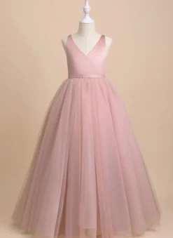 Robes de fille de fleur de mariage Robes d'occasion spéciale Ivoire Ceinture sans manches