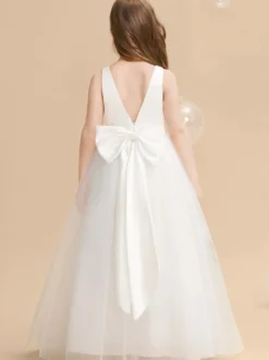 Robes de fille de fleur de mariage Robes d'occasion spéciale Ivoire Ceinture sans manches