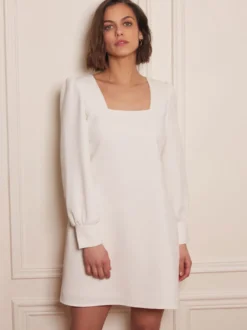 Robes de mariée blanches robe mariage civil col carré manche longue longuer au dessus de genoux
