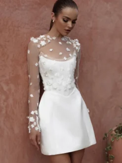 Robes de mariée courte deux pièces manches longues dentelle robe de mariée courte