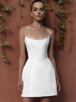 Robes de mariée courte deux pièces manches longues dentelle robe de mariée courte