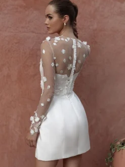 Robes de mariée courte deux pièces manches longues dentelle robe de mariée courte