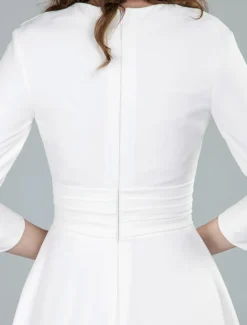 Robes de mariée courtes col en v manches 3/4 longueur longueur genou robe de mariage