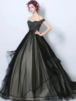Robes de mariée gothique Robe de princesse silhouette sans manches Robe royale en dentelle robe de mariée