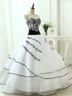 Robes de mariée noires Robe de princesse silhouette sans manches en dentelle organza à traîne Robe de mariage