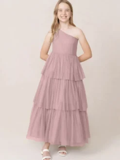 Robes de soirée de mariage Belles enfants robe de soirée sociale mariage robe de fille de fleur de mariage robes de fille de fleur sans manches à plusieurs niveaux gris clair