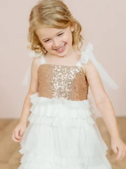 Robes de soirée de mariage Princesse Enfants Robe de soirée sociale Mariage Robe de fille de fleur de mariage Robes de fille de fleur sans manches Arcs à plusieurs niveaux Rose