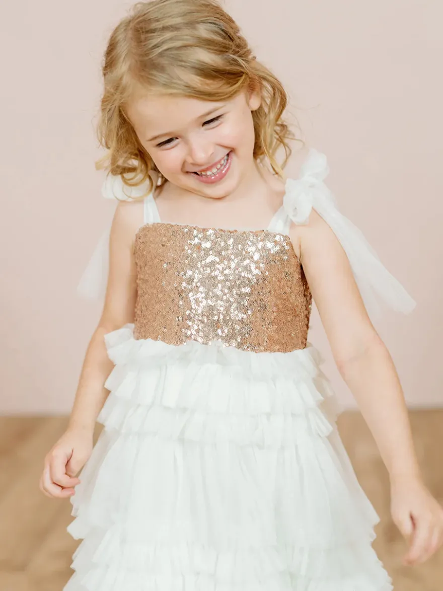 Robes de soirée de mariage Princesse Enfants Robe de soirée sociale Mariage Robe de fille de fleur de mariage Robes de fille de fleur sans manches Arcs à plusieurs niveaux Rose