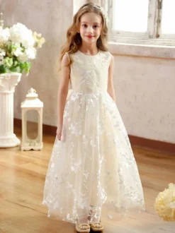 Robes de soirée de mariage Robes de demoiselle d'honneur bon marché Robe de soirée sociale pour enfants Robe de demoiselle d'honneur de mariage Robes de demoiselle d'honneur sans manches