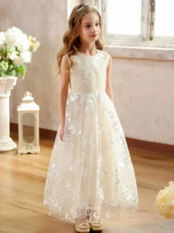 Robes de soirée de mariage Robes de demoiselle d'honneur bon marché Robe de soirée sociale pour enfants Robe de demoiselle d'honneur de mariage Robes de demoiselle d'honneur sans manches