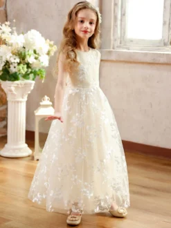 Robes de soirée de mariage Robes de demoiselle d'honneur bon marché Robe de soirée sociale pour enfants Robe de demoiselle d'honneur de mariage Robes de demoiselle d'honneur sans manches