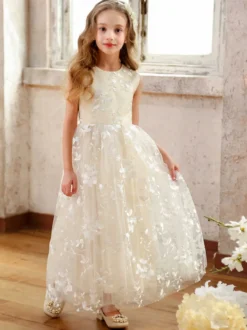 Robes de soirée de mariage Robes de demoiselle d'honneur bon marché Robe de soirée sociale pour enfants Robe de demoiselle d'honneur de mariage Robes de demoiselle d'honneur sans manches