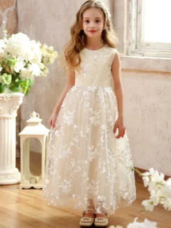 Robes de soirée de mariage Robes de demoiselle d'honneur bon marché Robe de soirée sociale pour enfants Robe de demoiselle d'honneur de mariage Robes de demoiselle d'honneur sans manches