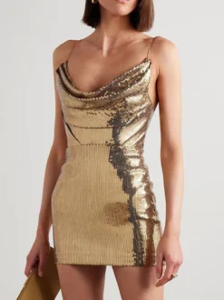 Robes de soirée mini dos nu sans manches à col bénitier dorées chics