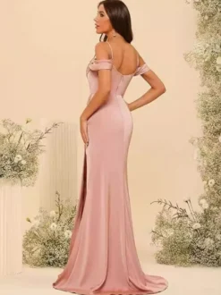 Robes de soirée robes de demoiselle d'honneur manches courtes fermeture éclair fente sur le devant robes de fête