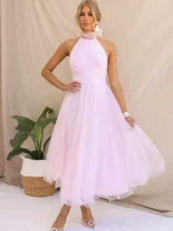 Robes De Soirée Robe Semi-formelle Violette Plissée À Col Haut Sans Manches