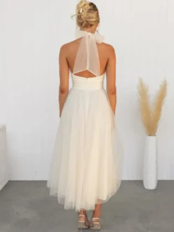 Robes De Soirée Robe Semi-formelle Violette Plissée À Col Haut Sans Manches
