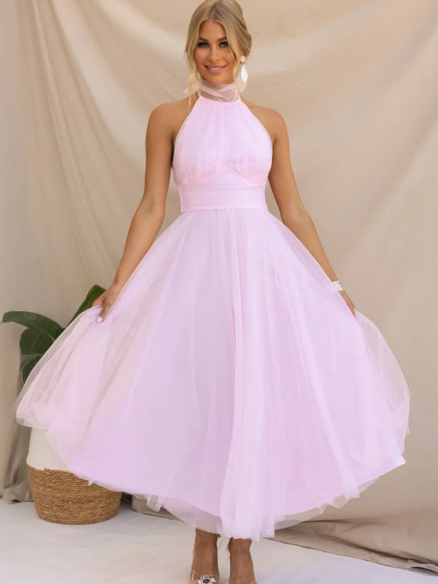 Robes De Soirée Robe Semi-formelle Violette Plissée À Col Haut Sans Manches
