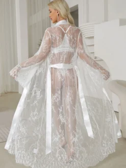 Robes en dentelle transparentes vêtements de nuit transparents chemise de nuit à manches longues lingerie
