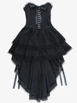 Robes Gothiques Lolita Dentelle Volants Noir Noir