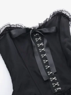 Robes Gothiques Lolita Dentelle Volants Noir Noir