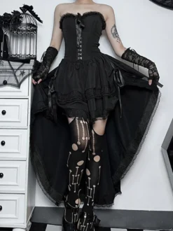 Robes Gothiques Lolita Dentelle Volants Noir Noir