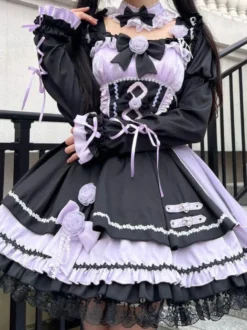 Robes gothiques Lolita à lacets en dentelle à blocs de couleurs rose bleu ciel clair JSK