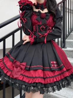 Robes gothiques Lolita à lacets en dentelle à blocs de couleurs rose bleu ciel clair JSK
